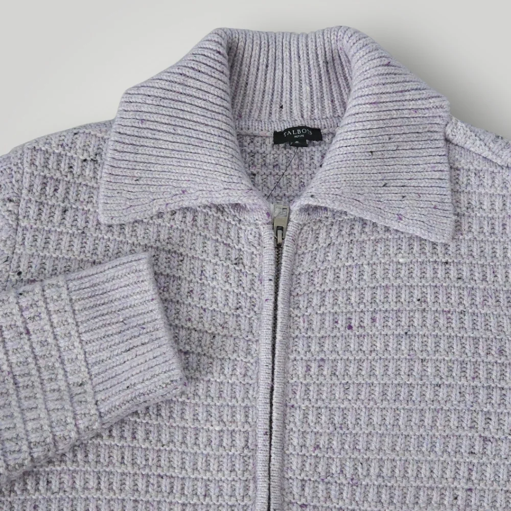Talbots Petite LP Lavender Zip Cardigan Waffle Knit Quiet Luxury Old Money Cotta
